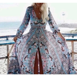 Spell And The Gypsy Pandora Gown Small Aquarium Blue Mandala Floral Maxi Dress